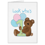 Bear First Birthday Blue Tshirts and Gifts Card