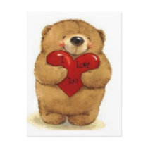 Bear Holding Heart-I Love You Postcards