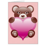 BEAR HOLDING PINK HEART CARD