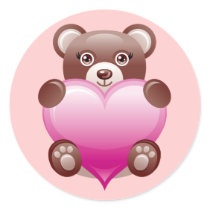 BEAR HOLDING PINK HEART STICKER