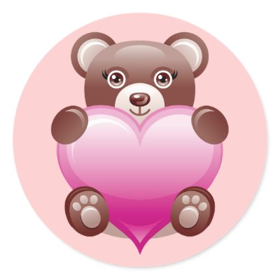 BEAR HOLDING PINK HEART STICKER by dgpaulart