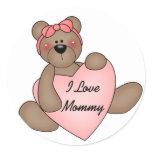 Bear I Love Mommy Round Stickers