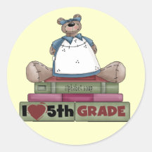 Bear Love 5th Grade Tshirts and Gifts Round Stickers