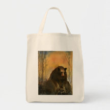 Bear on a Log Canvas Bags