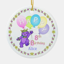 Bear Princess 8th Birthday Keepsake Christmas Ornament