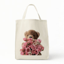 bear roses organic grocery tote bag