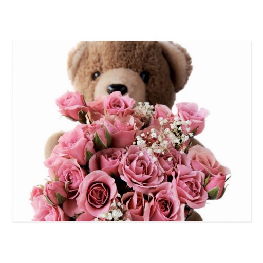 bear roses postcard