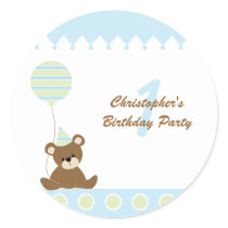 Bear with a balloon boys birthday party stickers