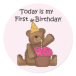 Bear with Cupcake 1st Birthday Tshirts and Gifts Round Stickers