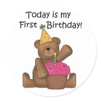 Bear with Cupcake 1st Birthday Tshirts and Gifts Stickers