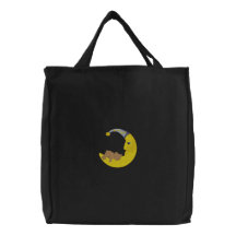 Bear with moon embroidered tote bags