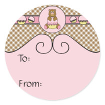 Bear With Pink Cupcake Brown Plaid Sticker