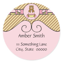 Bear With Pink Cupcake Diagonal Stripes Sticker