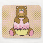 Bear With Pink Cupcake Stripes N' Dots Mousepad