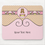 Bear With Pink Cupcake Stripes N' Dots Mousepad