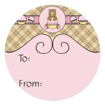 Bear With Pink Cupcake Vanilla Plaid Sticker