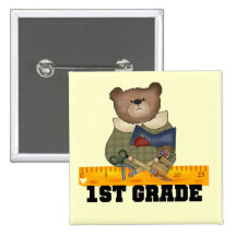 Bear with Ruler 1st Grade Tshirts and Gifts Pin