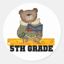Bear with Ruler 5th Grade Round Sticker