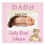 Beary Pink Baby Girl Birth Announcements