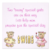 Beary Special Twins Baby Shower Invites