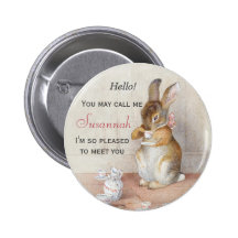 Beatrix Potter Bunny Rabbit Name Tag Button Pin