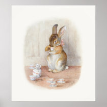 Beatrix Potter Rabbit Drinking Tea Poster Print