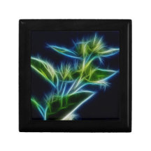 Beautiful Abstract Teal Lime Green Flower Art Jewelry Boxes