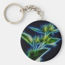 Beautiful Abstract Teal Lime Green Flower Art Key Chain