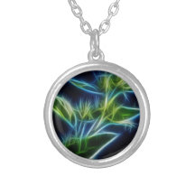 Beautiful Abstract Teal Lime Green Flower Art Pendants