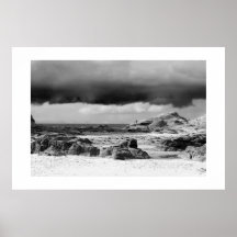 Beautiful beach and dramatic sky B&W poster