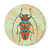 Beautiful Beetle On Asian Floral Fridge Magnet