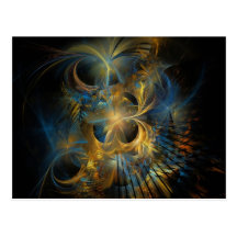 Beautiful Blue And Gold Fractal Postcards