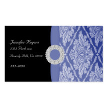 Beautiful Blue Damask With Jewel Business Cards
