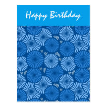 Beautiful, blue retro floral Birthday Postcard