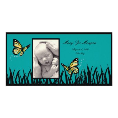 Beautiful Butterflies: Birth Announcement Custom Photo Card by poshbetty_babylounge