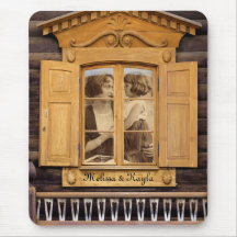 Beautiful Carved Wooden Window Frame Custom Photo Mousepads