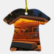 Beautiful Christmas Lights on Log Cabin in Snow Christmas Tree Ornament