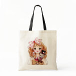 Beautiful doll girl with teddy bear bag