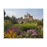 Beautiful gardens and famous castle in postcard