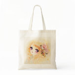 Beautiful girl with roses tote bag