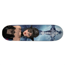 Beautiful Gothic Queen & Skull Cross Skate Board Decks