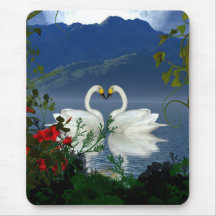 Beautiful heart swans red flowers 1 mouse mat