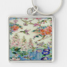 Beautiful Hummingbirds Flowers Stained Glass Art Keychains
