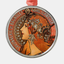 Beautiful ladies profile - Mucha Christmas Tree Ornaments