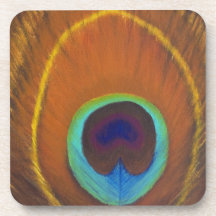 Beautiful original peacock feather hand painted coaster