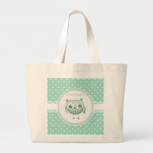 Beautiful Owl with Polka Dots in Teal Canvas Bags