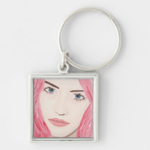 Beautiful Pink Haired Girl, Vector Art Portrait Keychains