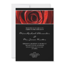 Beautiful Red Rose Wedding Invitiation- Black