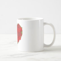 Beautiful red roses in heart shape coffee mugs