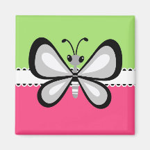 Beautiful Retro Butterfly on Pink Teal Background Fridge Magnet